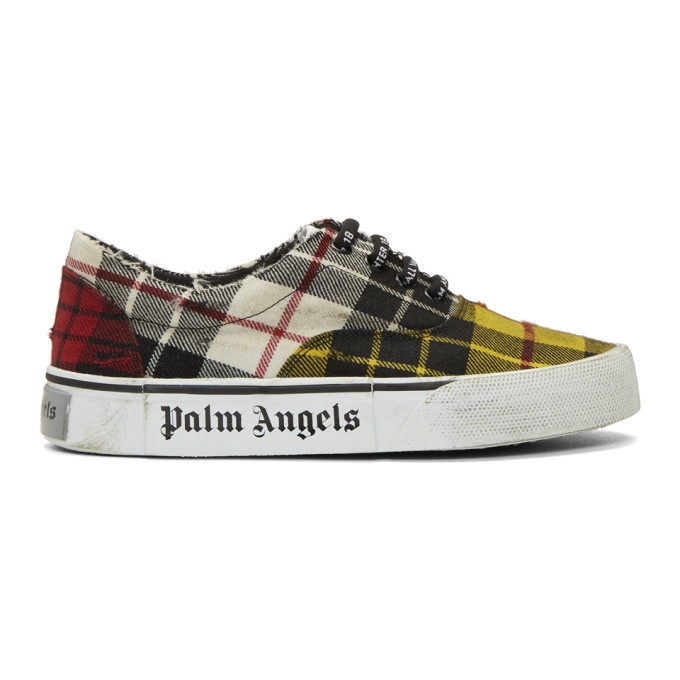 Photo: Palm Angels Yellow Distressed Tartan Sneakers
