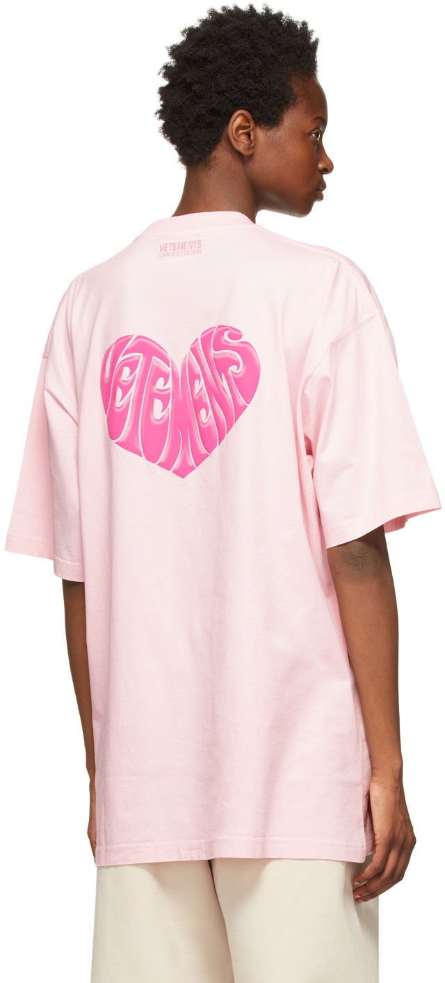VETEMENTS Pink Dolphins Heart Logo T-Shirt Vetements