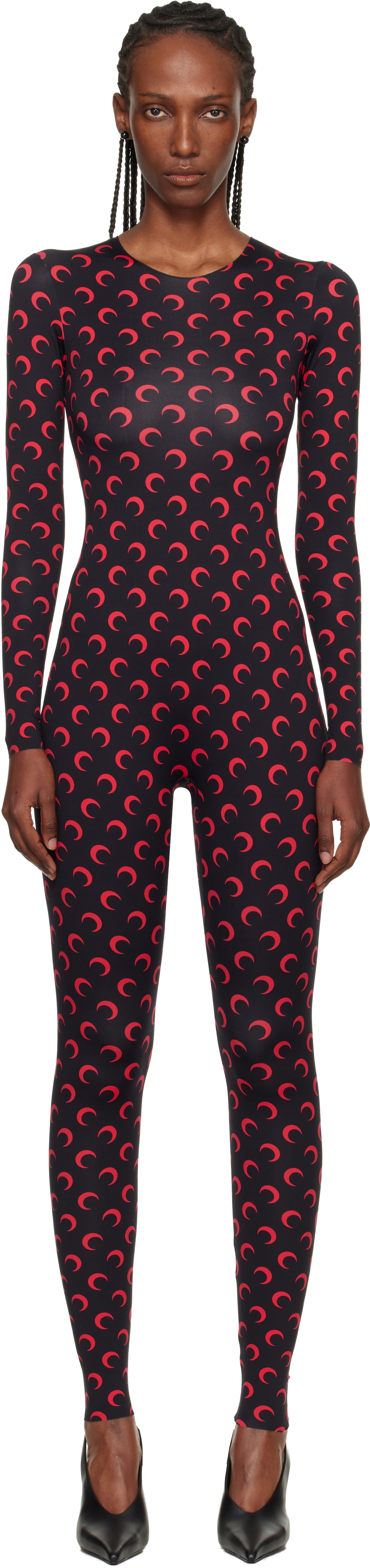 Marine Serre Black Moon Printed Jersey LS Jumpsuit