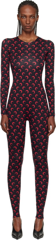 Photo: Marine Serre Black Moon Printed Jersey LS Jumpsuit