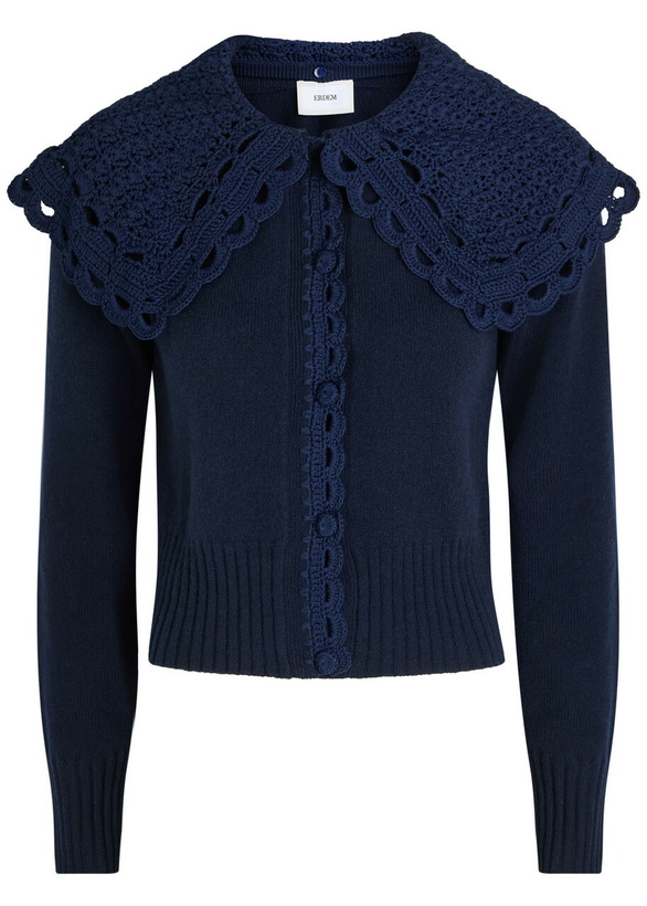 Photo: Erdem Crochet Collar Wool-blend Cardigan Navy