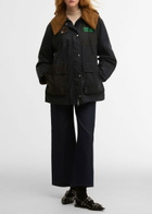 Barbour X Ganni Hooded Waxed Cotton Jacket Navy