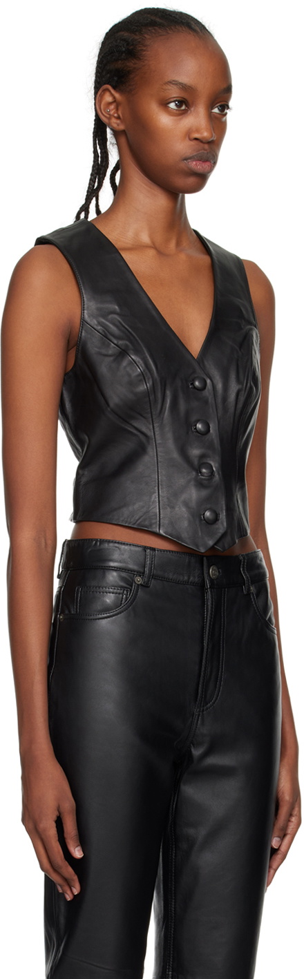 Reformation Black Veda Edition Lisa Leather Vest