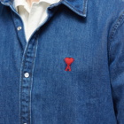 AMI Men's Small A Heart Denim Shirt in Blue