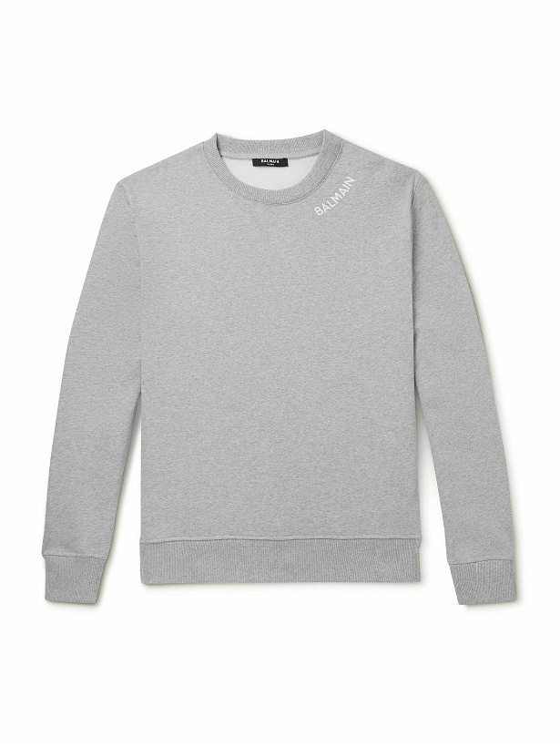 Photo: Balmain - Logo-Embroidered Cotton-Jersey Sweatshirt - Gray