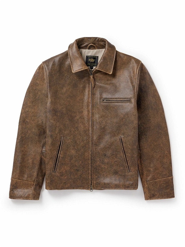 Photo: Golden Bear - The Waterfront Slim-Fit Cracked-Leather Jacket - Brown