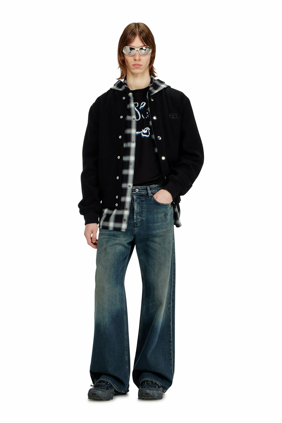 Diesel Bomber jacket in felted wool blend - Jackets Mens in Black