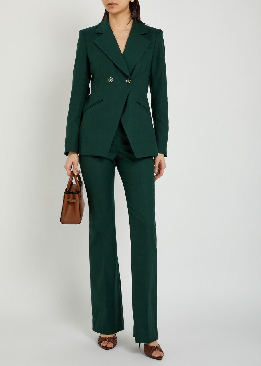 Veronica Beard Amos Double-breasted Woven Blazer Jacket Dark Green