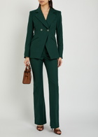 Veronica Beard Amos Double-breasted Woven Blazer Jacket Dark Green
