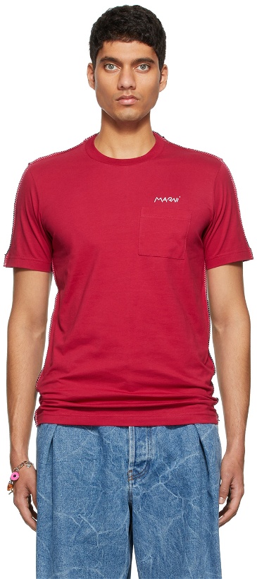 Photo: Marni Red & Black Paneled Organic Cotton T-Shirt