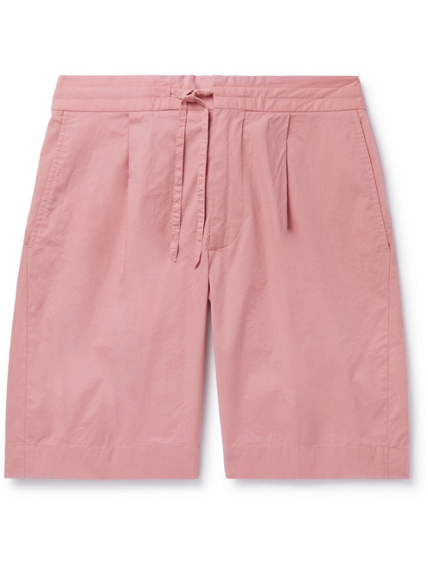 Photo: INCOTEX - Pleated Cotton-Blend Popelino Drawstring Shorts - Pink