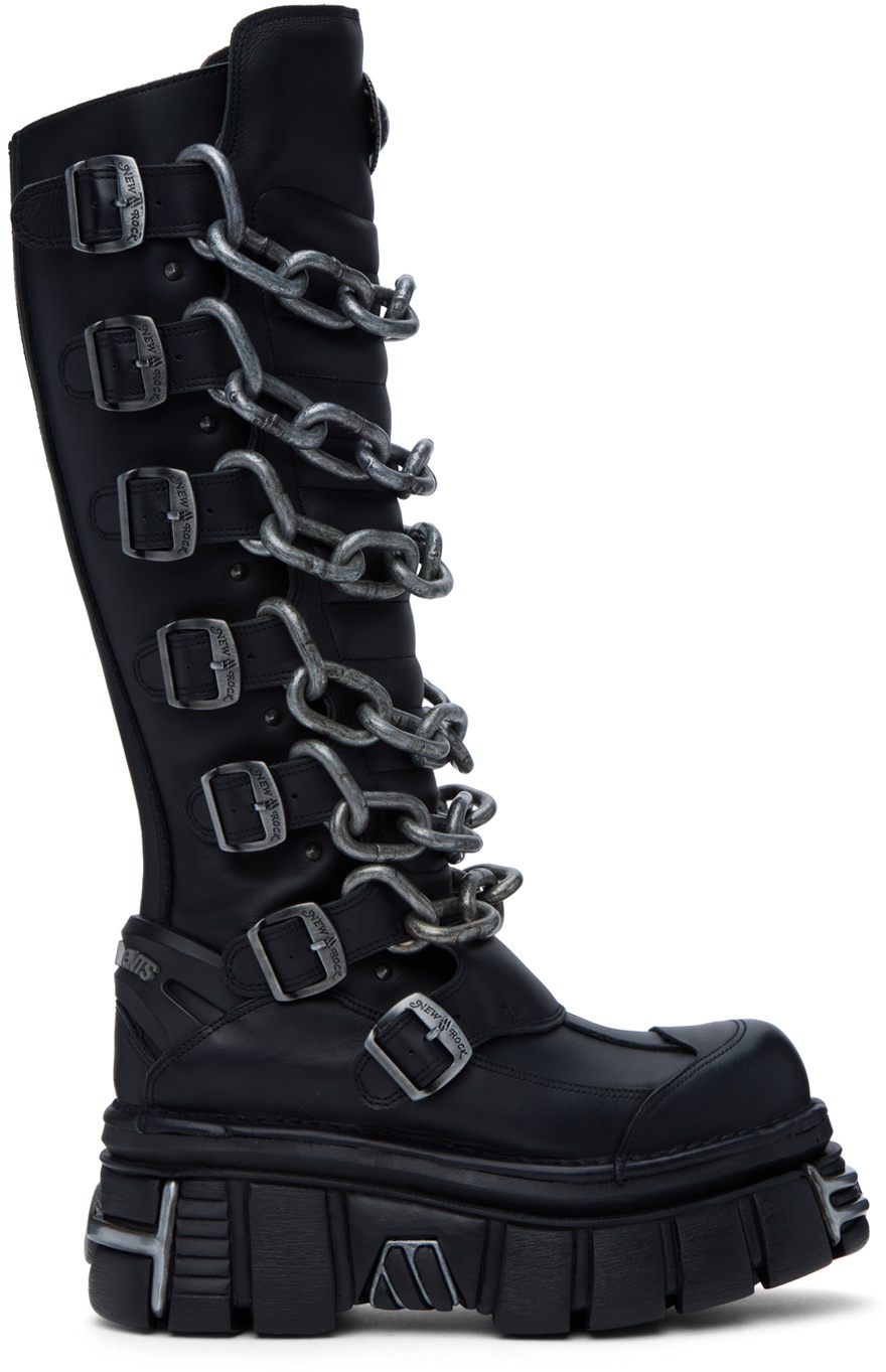 Photo: VETEMENTS Black New Rock Edition Chain Lace-Up Boots