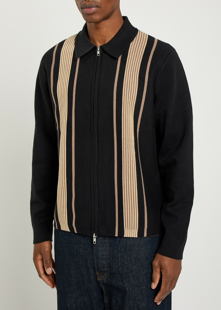 Wax London Lennox Striped Cotton and Cashmere-blend Jumper Black