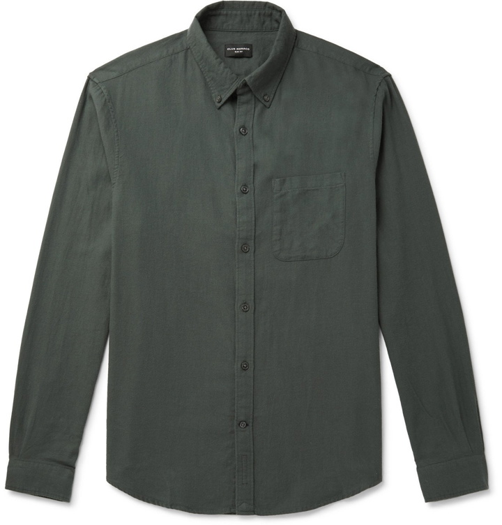 Photo: CLUB MONACO - Slim-Fit Button-Down Collar Cotton-Flannel Shirt - Green