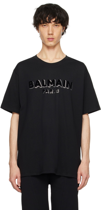 Photo: Balmain Black Metallic Flocked T-Shirt