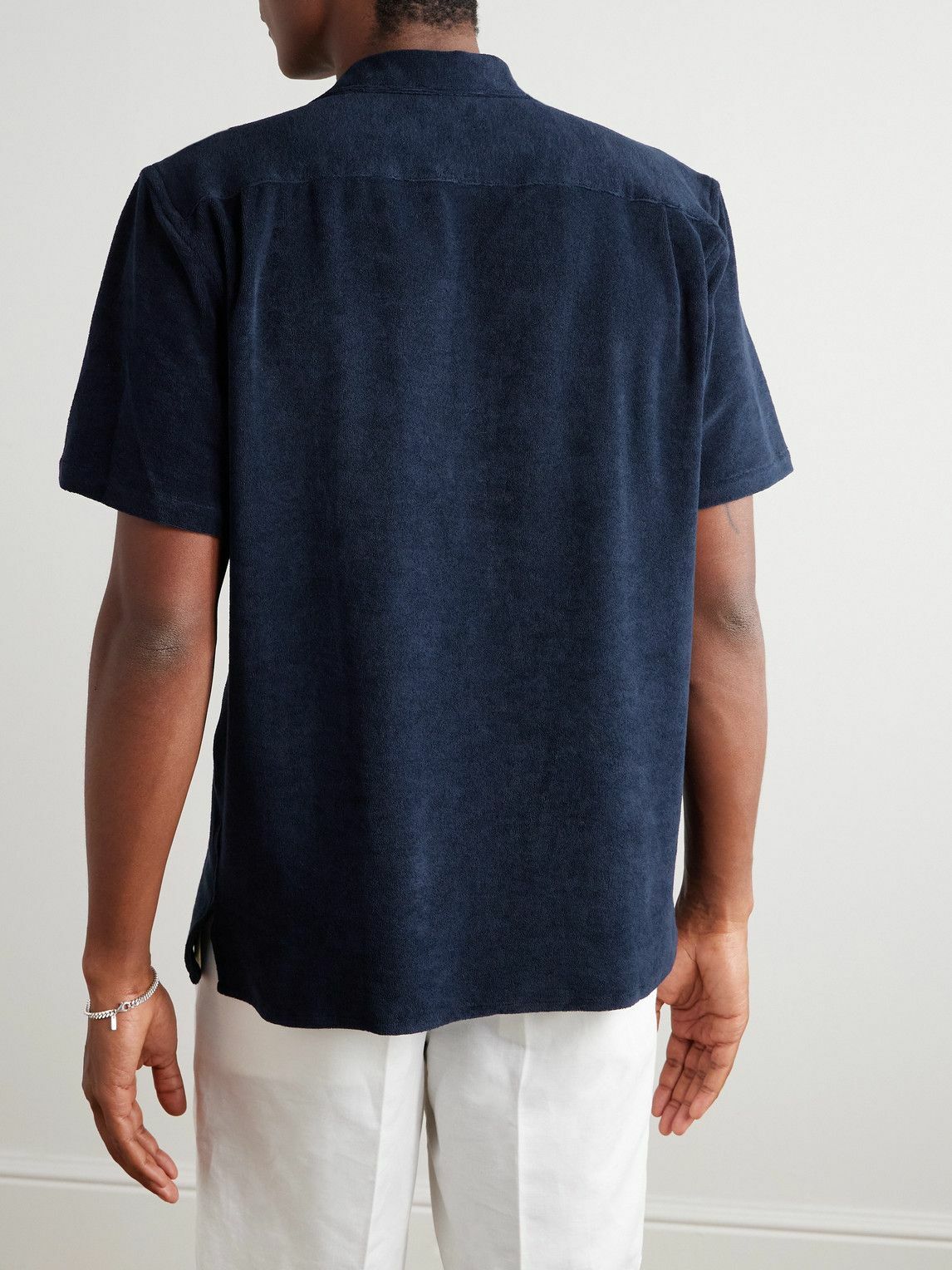 Richard James - Camp-Collar Cotton-Blend Terry Shirt - Blue