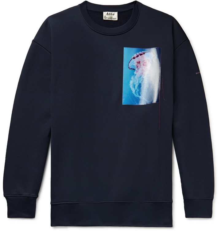 Photo: Acne Studios - Oversized Appliquéd Loopback Cotton-Blend Jersey Sweatshirt - Blue