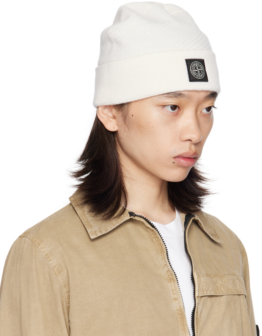 Stone Island Off-White Knitted Badge Beanie