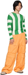 SUNNEI Green & White Pleated Stripe T-Shirt