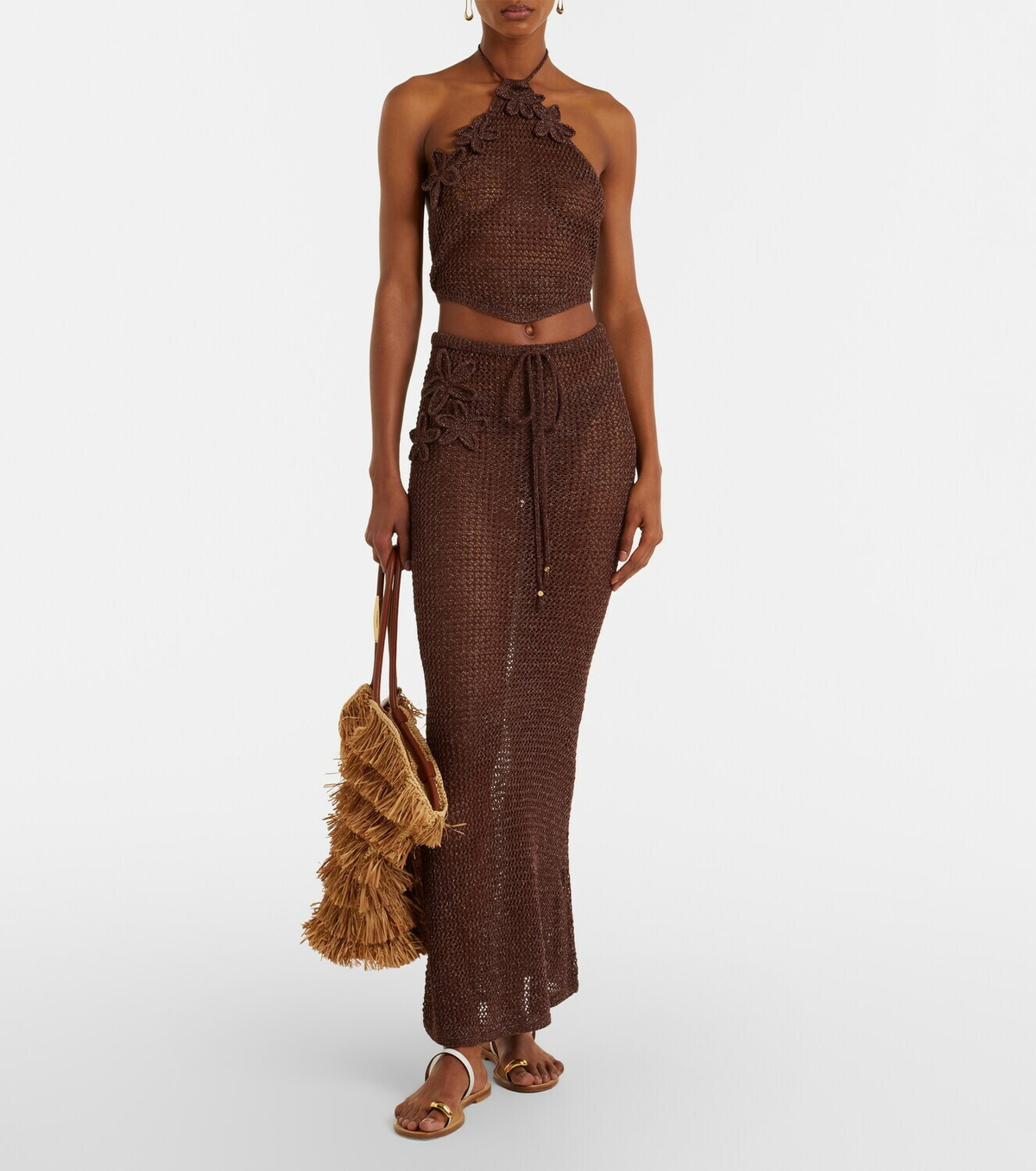 Bananhot Cori open-knit halterneck lamé crop top