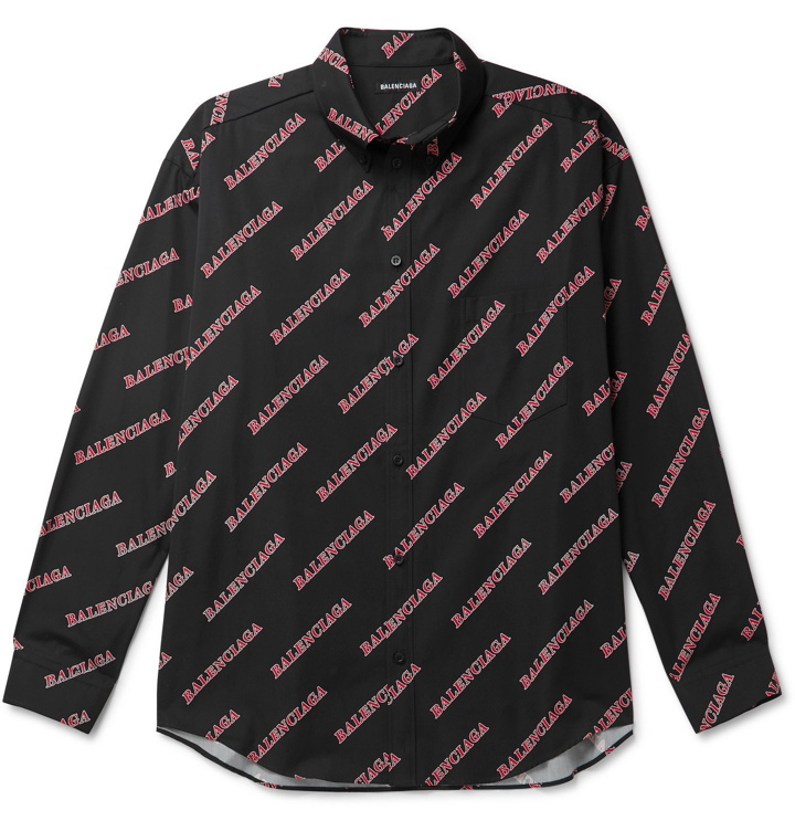 Photo: Balenciaga - Button-Down Collar Oversized Logo-Print Cotton-Poplin Shirt - Multi
