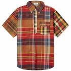 Engineered Garments Men's Popover Button Down Short Sleeve Shirt in Red/Khaki Big Plaid