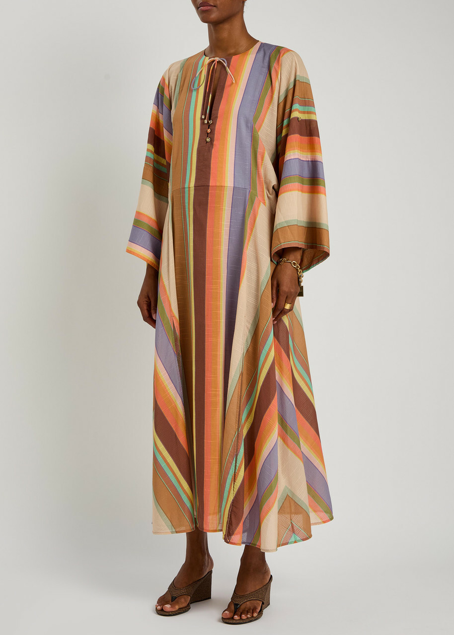 Zimmermann Solstice Striped Cotton Tunic Midi Dress Multicoloured