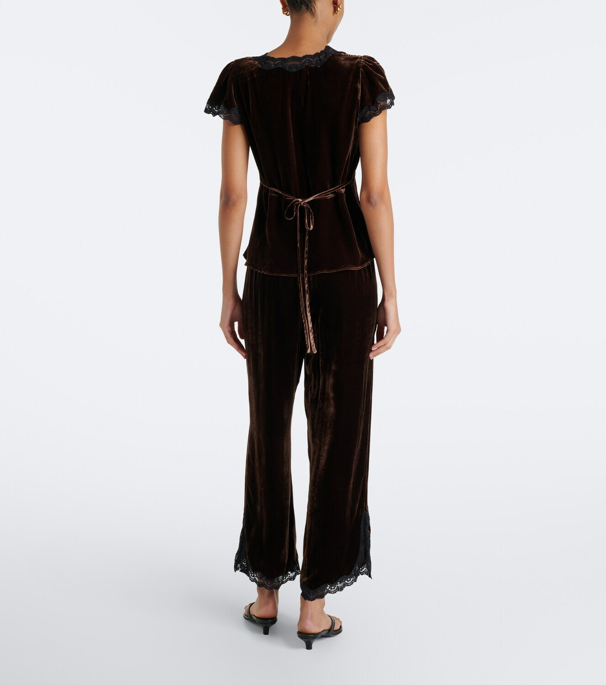 Rixo Mirielle lace-trimmed velvet wide-leg pants