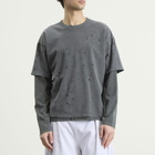 BEAMS Men's Layered Damage Long Sleeve T-Shirt in Black/Black