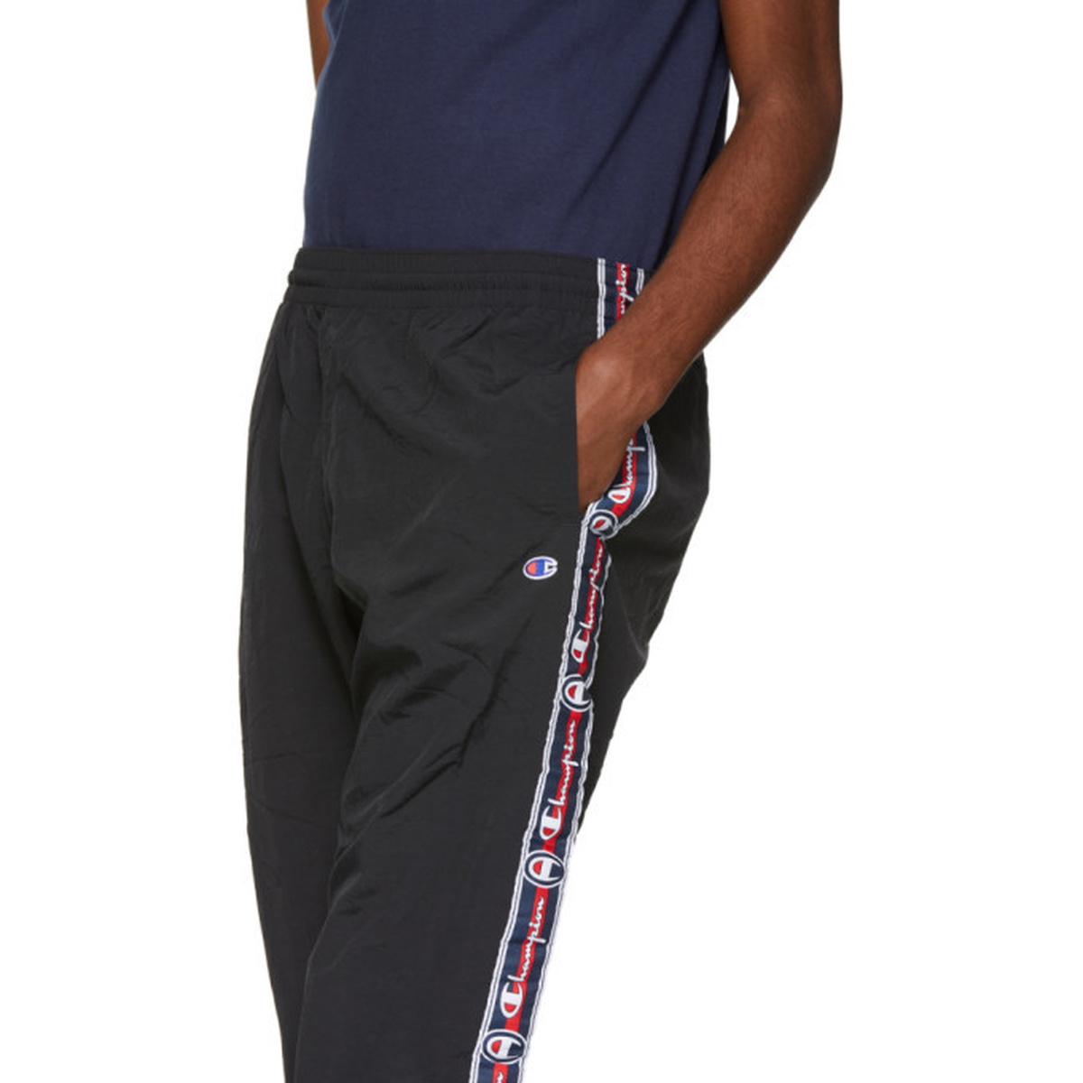 Champion Reverse Weave Black Jacquard Logo Tape Track Pants