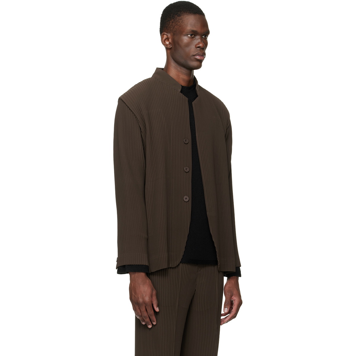 HOMME PLISSÉ ISSEY MIYAKE Brown Tuxedo Pleats Blazer