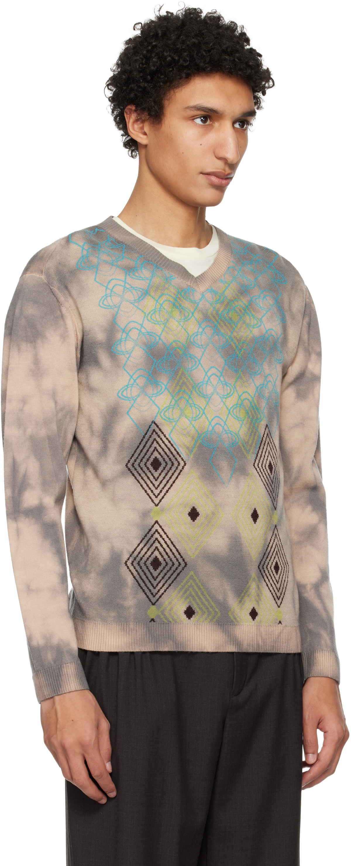 Kiko Kostadinov Taupe Hatha V-Neck Knit Sweater