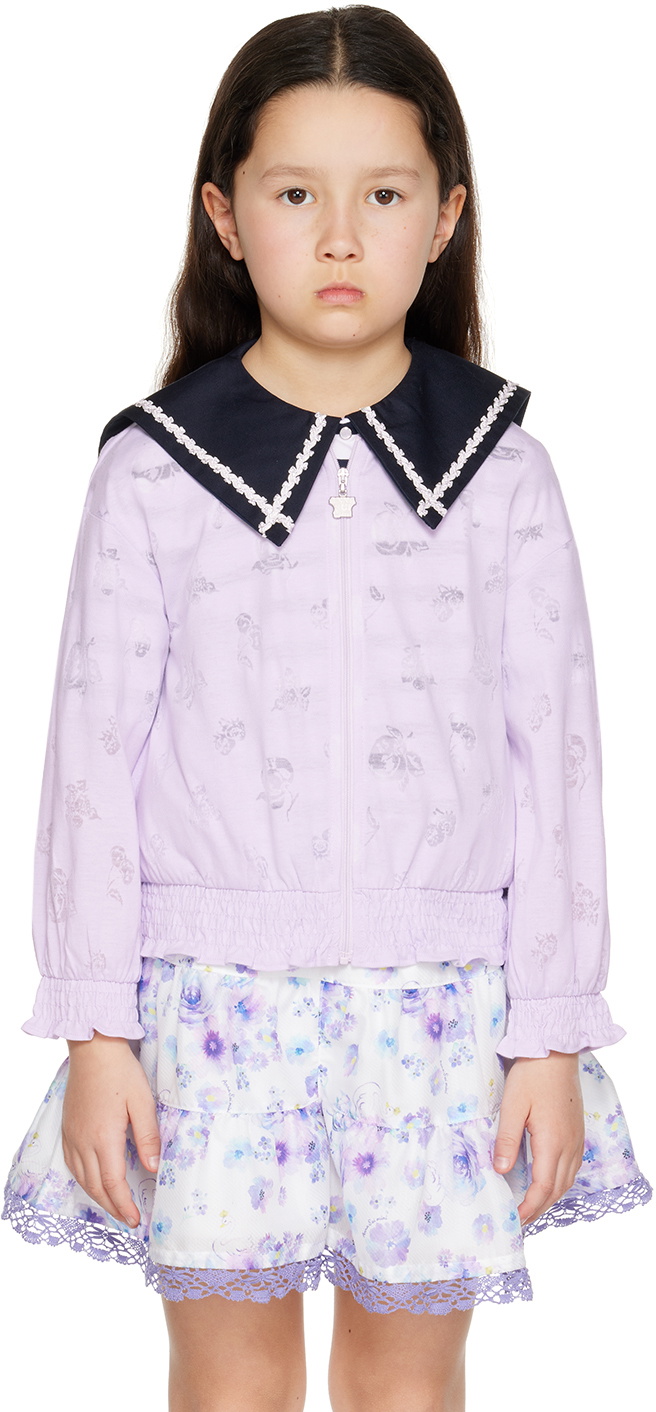 ANNA SUI MINI Kids Purple Floral Cardigan