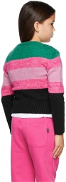 MSGM Kids Kids Pink & Green Striped Logo Sweater