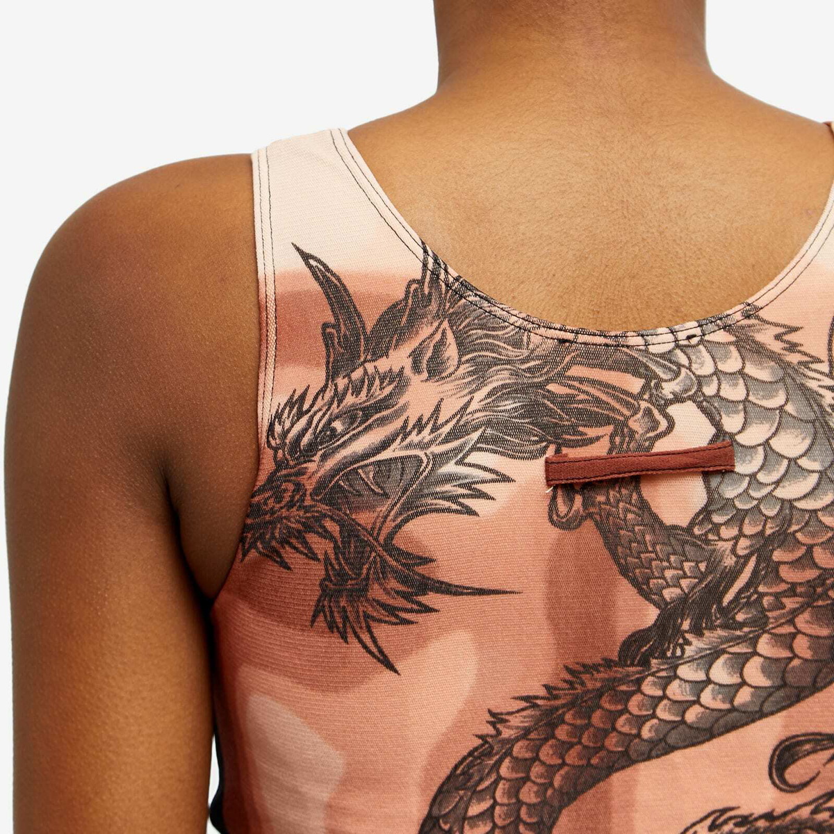 Jean Paul Gaultier Printed Safe Sex Tattoo Long Sleeve Crew Neck Top in Nude,  Brown, & Black