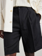 Rubinacci - Straight-Leg Pleated Linen Shorts - Black
