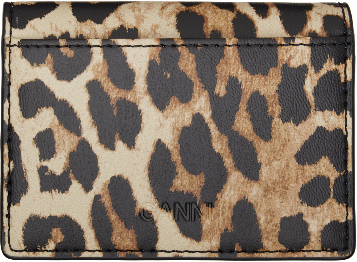 GANNI Beige & Black Leopard Bou Flap Card Holder