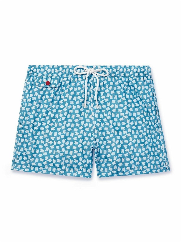 Photo: Kiton - Slim-Fit Short-Length Printed Swim Shorts - Blue
