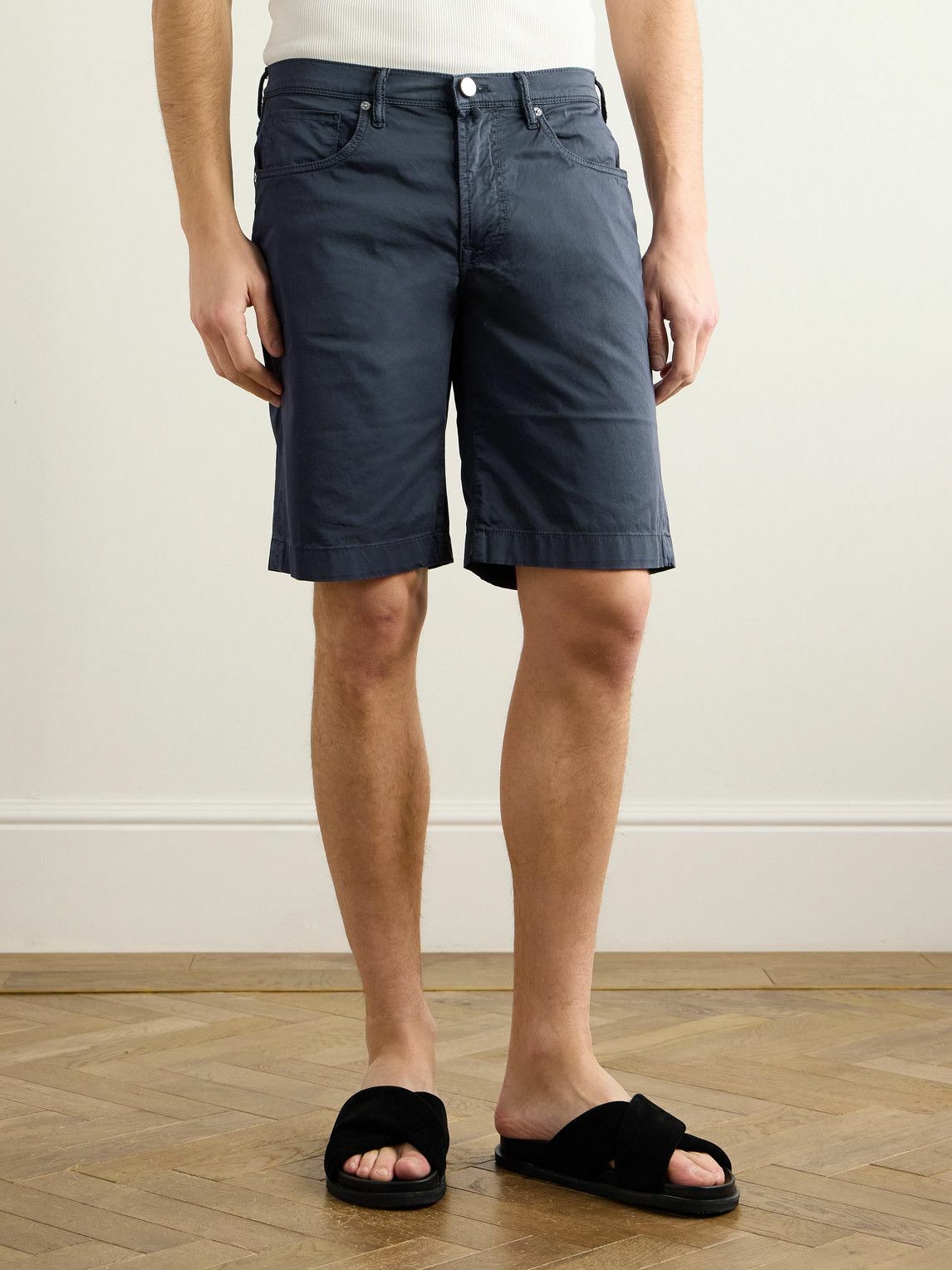 Incotex - Division Straight-Leg Cotton-Blend Shorts - Blue