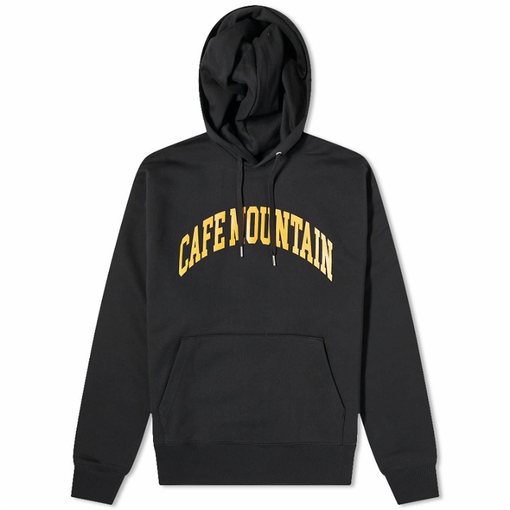 Photo: Café Mountain Men's College Logo Hoodie in Black/Lichen Yellow