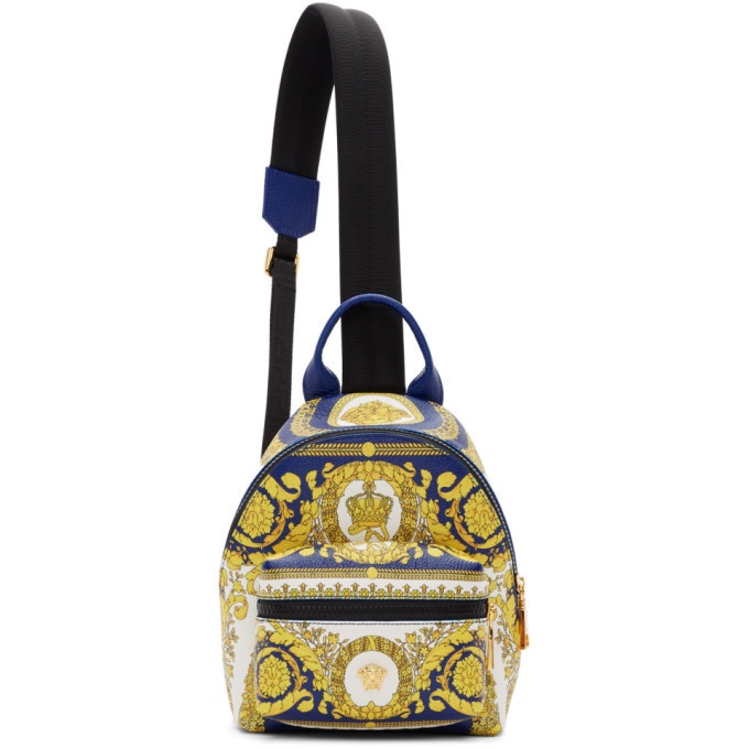 Photo: Versace Blue Leather Barocco Backpack