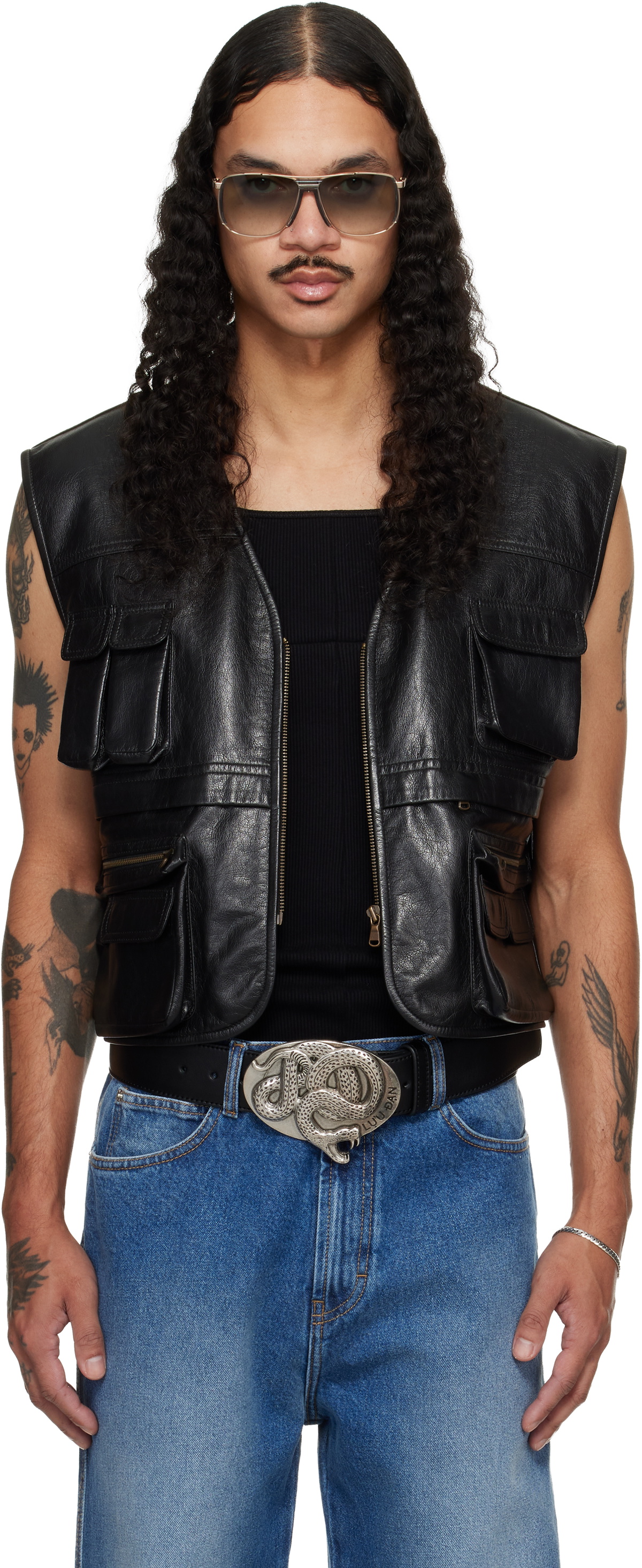 LU'U DAN Black Cargo Faux-Leather Vest