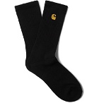 Carhartt WIP - Chase Logo-Embroidered Ribbed Stretch Cotton-Blend Socks - Black
