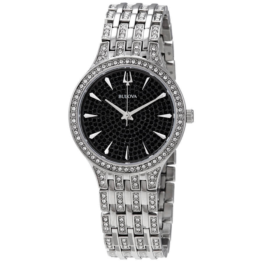 Bulova Phantom Black Pave Dial Stainless Steel Ladies Watch 96L273