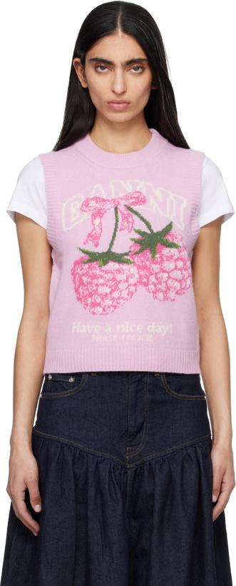 Photo: GANNI Pink Graphic Wool Sweater Vest