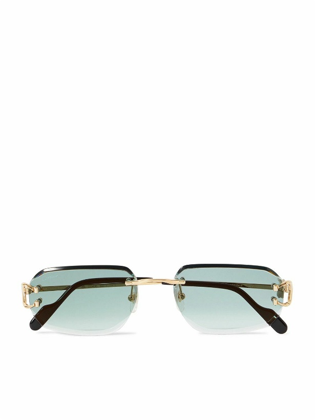 Photo: Cartier Eyewear - Signature C Rimless Rectangular-Frame Gold-Tone Sunglasses