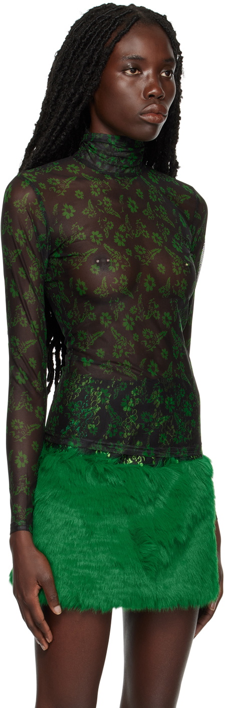 SHUTING QIU Green & Black Floral Turtleneck