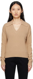 DRAE Beige Knit V-Neck Sweater