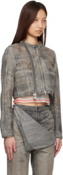 Diesel Gray Cropped Cotton-Hemp Satin Denim Jacket