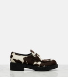 Prada Chocolate cow-print calf hair loafers